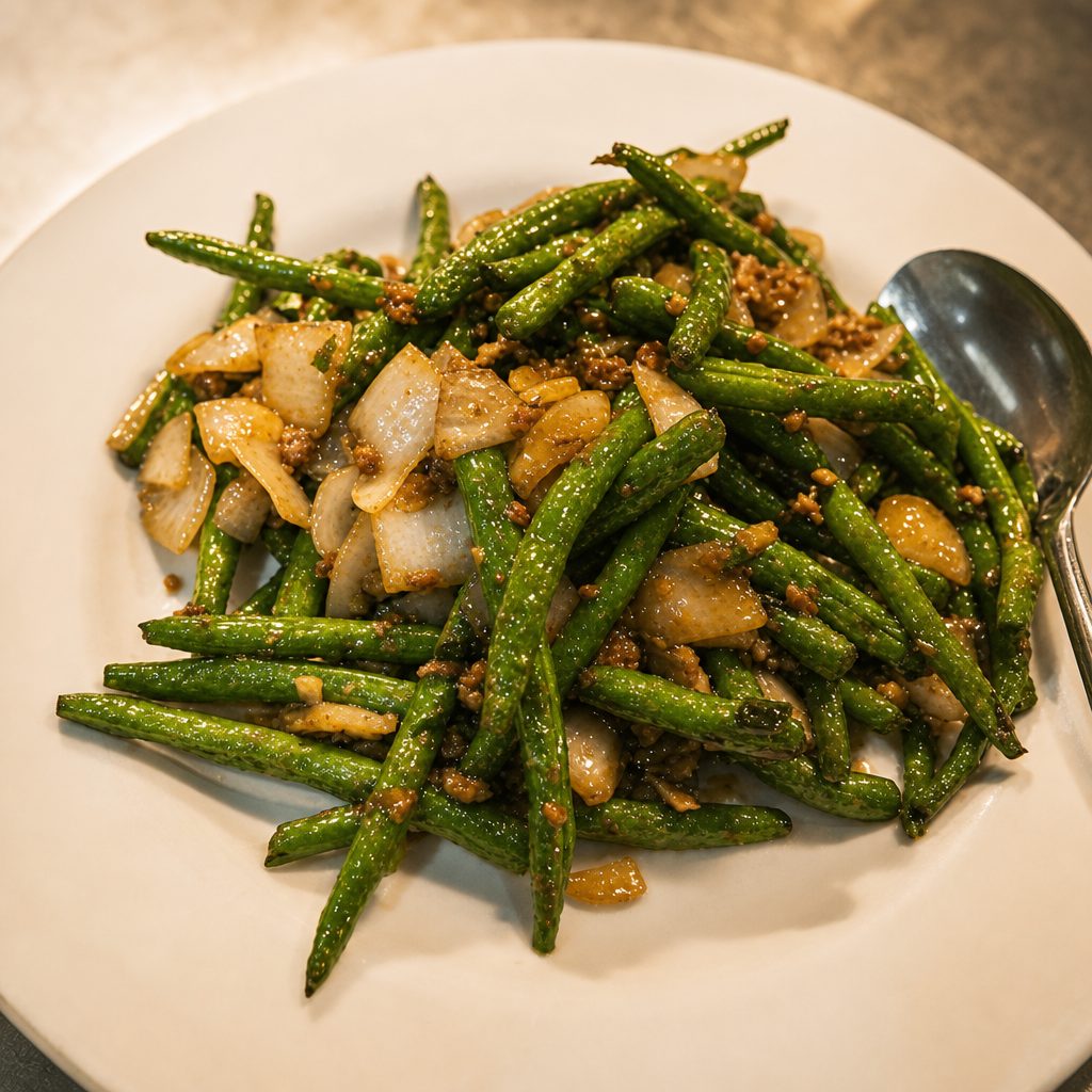V8. Stir Fried String Beans with Garlic Sauce.